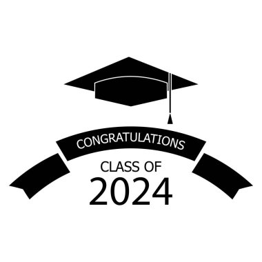 Mezuniyet şapkası, 2024 mezuniyet afişi. Akademik başarı amblemi. Kutlama pankartı tasarımı. Vektör çizimi. EPS 10. Resim yükle