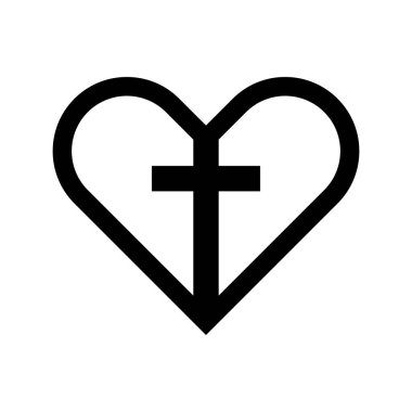 Kalp ve Hıristiyan haç ikonu. İnancın ve sevginin sembolü. Vektör çizimi. EPS 10. Resim yükle.