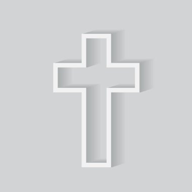 Beyaz kağıt çapraz kesim. Üç boyutlu Hıristiyan sembolü. İnanç ve din kavramı. Yumuşak gölge etkisi. Vektör çizimi. EPS 10. Resim yükle