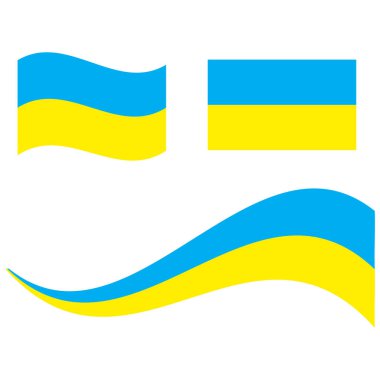 Çeşitli şekil ve hareketlerde Ukrayna bayrağı. Ulusal sembol. Vektör çizimi. EPS 10. Resim yükle.