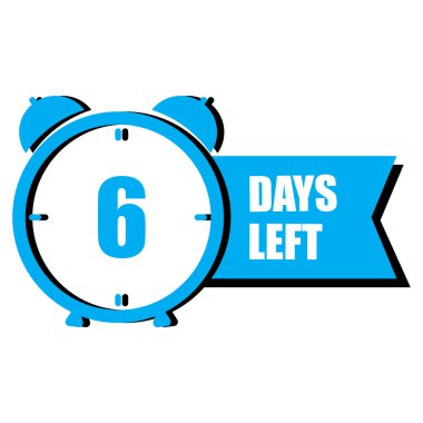 Altı gün geri sayım işareti. Mavi olay zamanlayıcısı. İzleme simgesini ayarla. Son teslim tarihi yönetim grafiği. Vektör çizimi. EPS 10. Resim yükle.