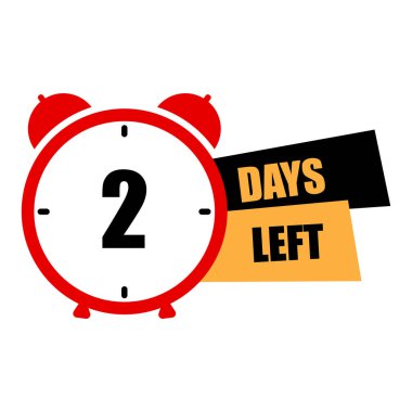 Kırmızı çalar saat. İki günlük bir hatırlatma kaldı. Son geri sayım sembolü. Zaman yönetimi. Vektör çizimi. EPS 10. Resim yükle.