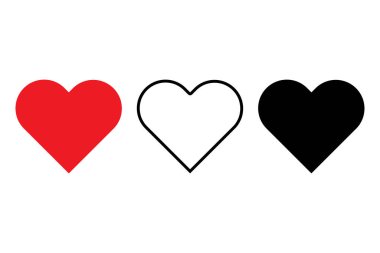 Kırmızılı üç kalp, taslak ve siyah. Aşk ve ilişki kavramı. Basit kalp simgeleri. Vektör çizimi. EPS 10. Resim yükle.