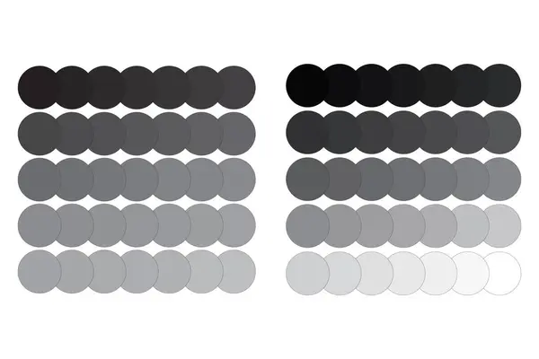 stock vector Monochrome circle palette vector. Gradient shades from black to white. Contrast circle gradient. Decorative grayscale dots. EPS 10.