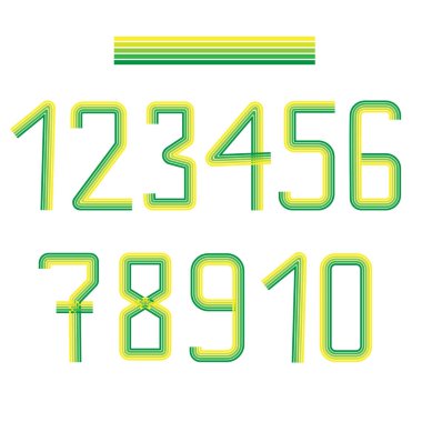 Canlı katmanlı sayılar dizaynı. Çok renkli sayı vektörü. Sanatsal basamaklı tipografi. Modern renkli stil. EPS 10.