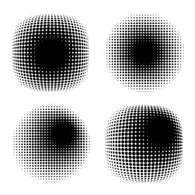 Yarım tonlu nokta küreler. Siyah beyaz eğim. Vektör soyut tasarımı. Geometrik daire şekilleri. EPS 10.