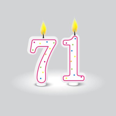 Doğum günü mumları. Yetmiş bir kutlama. Vektör şenlik dekorasyonu. Renkli noktalı tasarım. EPS 10.