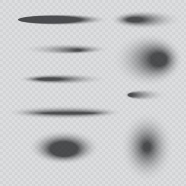 Bulanık gölge ayarlandı. Şeffaf arka plan. Vektör gölge elementleri. Gerçekçi yumuşak şekiller. EPS 10.