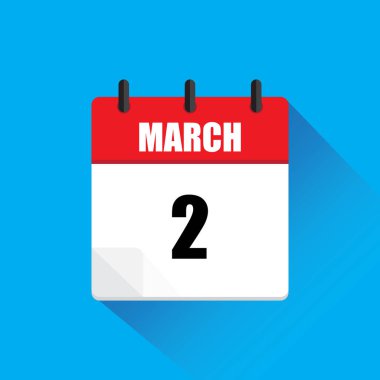 2 Mart takvimi. Kırmızı ve beyaz. Mavi arka plan. Vektör çizimi. EPS 10.