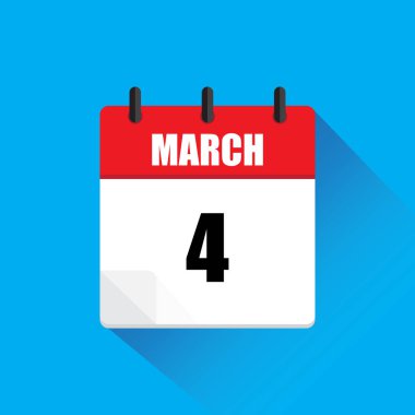Takvim simgesi. 4 Mart tarihli. Kırmızı ve beyaz. Mavi arka plan. EPS 10.