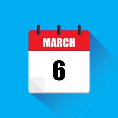 Mart takvim simgesi. Altıncı tarih işaretlendi. Kırmızı ve beyaz renkler. Vektör çizimi. EPS 10.