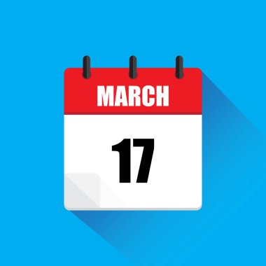 Mart takvim simgesi. 17. tarih işaretlenmiş. Kırmızı ve beyaz renkler. Vektör çizimi. EPS 10.