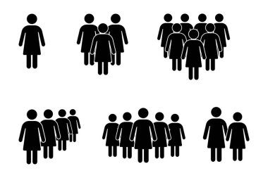 Siyahi insanların simgeleri. Grup siluetleri. Sosyal etkileşim sembolleri. Basit vektör tasarımı. EPS 10.