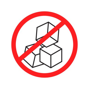 Şeker ikonu yok. Şeker küpleri çapraz. Kırmızı yasaklama işareti. Vektör çizimi. EPS 10.