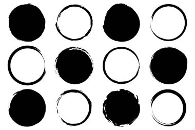 El çizimi mürekkep daireleri. Soyut fırça darbeleri. Sanatsal yuvarlak şekiller. Vektör çizimi. EPS 10.