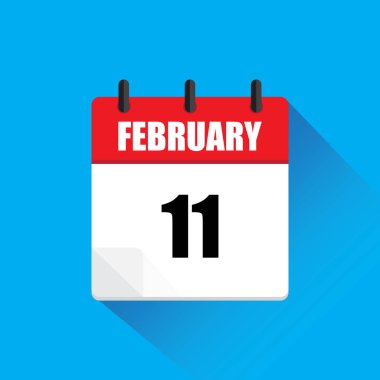 11 Şubat takvimi. 11 Şubat tarihli. Vektör simgesi. Mavi arka plan. EPS 10.