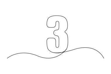 Devamlı hat üç. Minimalist vektör numarası. Basit tasarım. Siyah ve beyaz. EPS 10.