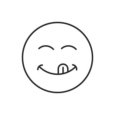 Gülen yüz ikonu. Dil dışa doğru. Basit siyah taslak. Vektör çizimi. EPS 10.