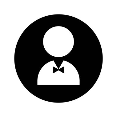 İnsan avatarı simgesi. Papyon ayrıntıları. Basit profil vektörü. Siyah çember arka planı. EPS 10.