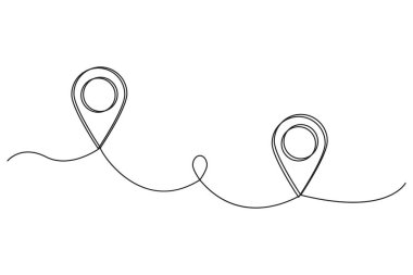 Seyahat güzergahı işaretleri. Çizgi sanatı tarzı. Konum pin yolu. Vektör çizimi. EPS 10.