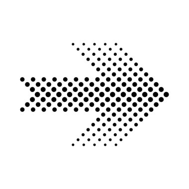 Yarım ton ok simgesi. Doğru yön sembolü. Noktalı model vektörü. Siyah ve beyaz. EPS 10.