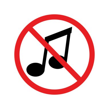 Müzik yasaktır. Siyah notalar kesişti. Kırmızı daire sembolü. Vektör çizimi. EPS 10.