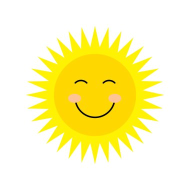 Gülümseyen güneş ikonu. Sarı güneş yüzü. Mutlu güneşi yönlendir. Sevimli, güneşli bir karakter. EPS 10.