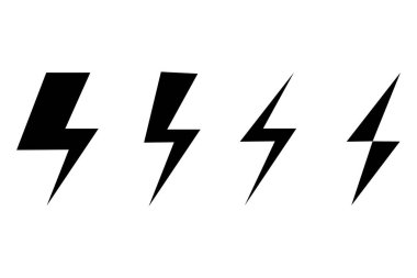 Şimşek simgeleri. Dört vektör tasarımı. Siyah siluetler. Elektrik enerji sembolleri. EPS 10.