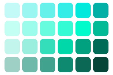 Cyan gradyan paleti. Kare renk örnekleri. Cyan 'ın çeşitli tonları. Vektör çizimi. EPS 10.