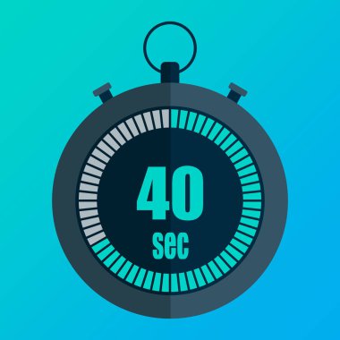 40 saniye. Mavi eğimli arka plan. Dijital kronometre simgesi. Vektör geri sayımı. EPS 10.