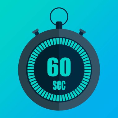 Stopwatch 60 gösteriyor. 60 saniye geri sayım. Parlak mavi eğim. Cesur siyah taslak. Vektör çizimi. EPS 10.