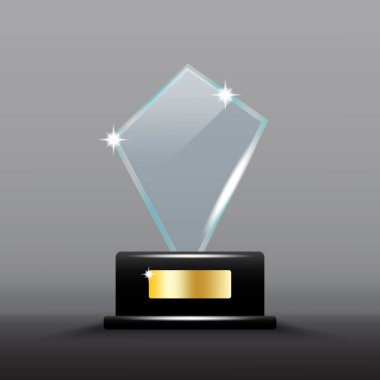 Cam elmas kupa. Altın kaplamalı siyah bir taban. Parlak yansıtıcı yüzey. Zarif bir ödül tasarımı. EPS 10.