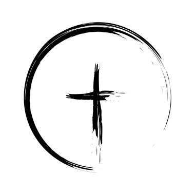 Soyut siyah haç. Haçlı fırça çemberi. Minimalist vektör sanatı. EPS 10.