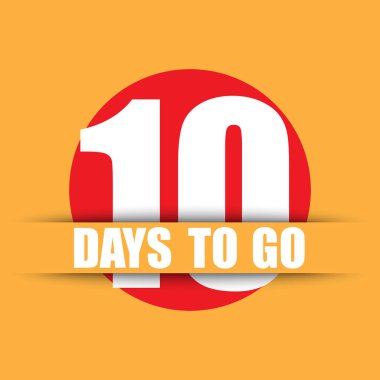 Geri sayım zamanlayıcı vektörü. On numaralı cesur odaklanma. Mesajlaşmak için 10 gün. Sarı arka planda kırmızı daire. EPS 10.