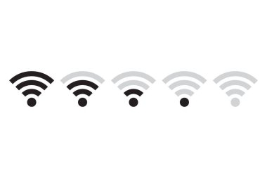 Wi-Fi sinyal simgesi. Bağlantı gücü çizimi. Siyah ve gri tasarım. Vektör teknolojisi kavramı. EPS 10.