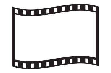Kavisli film şeridi ikonu. Boş çerçeve tasarımı. Siyah sınır vektörü. Sinema şablonu elemanı. EPS 10.