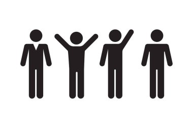 İş adamı figürleri. İnsan siluetleri ayakta duruyor. Farklı duruş vektör sembolleri. Basit siyah piktogramlar. EPS 10.