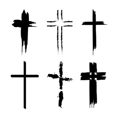 Çapraz sembol. Grunge fırça darbeleri. Soyut siyah beyaz tasarım. Dini simge koleksiyonu. EPS 10.