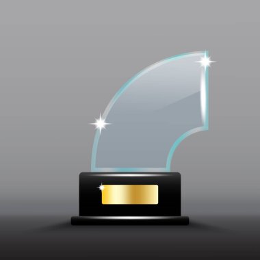 Cam soyut ganimet. Kıvrımlı kristal. Altın kaplamalı siyah bir taban. Parlak vektör ödülü. EPS 10.