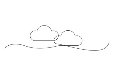Minimalist bulut çizgisi sanatı. Basit peyzaj çizimi. Siyah sürekli felç. Vektör çizimi. EPS 10.
