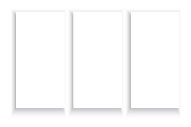 Yumuşak gölgeli üç dikey beyaz çerçeve. Basit minimalist tasarım. Temiz geometrik yerleşim. EPS 10.