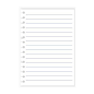 Çizgili defter sayfası. Yırtık kağıt. Yatay mavi çizgiler. Vektör çizimi. EPS 10.