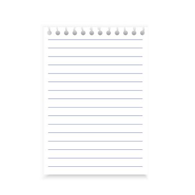 Çizgili defter sayfası. Spiral kaplı çarşaf. Basit bir kağıt kuralı. Beyaz arka plan. EPS 10.