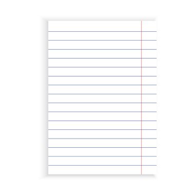 Çizgili kağıt çizimi. Mavi çizgiler. Kırmızı kenar detayı. Basit bir defter sayfası. EPS 10.