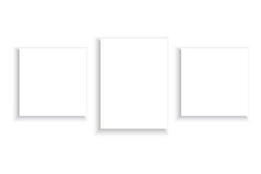Üç beyaz boş çerçeve çizimi. Beyaz zemin üzerinde yumuşak gölge etkisi olan farklı dikdörtgen şekiller. EPS 10.