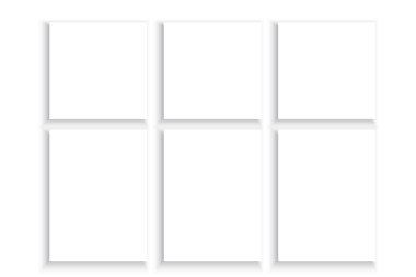Altı boş kare. Minimalist beyaz ızgara. Boş geometrik yerleşim. Temiz soyut kompozisyon. EPS 10.