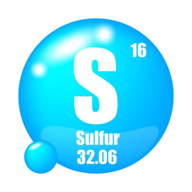 Sülfür ikonu. S elementi. Atom numarası 16. Atom kütlesi 32. EPS 10.