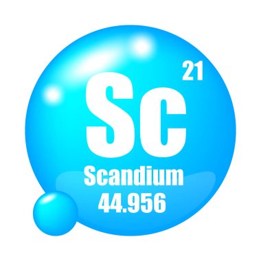 Scandium element sembolü. Kısaltması. Atom numarası 21. Atom kütlesi 44.956. EPS 10.