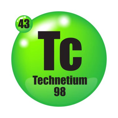 Tc chemical element. Atomic number 43. Mass 98. Green sphere image. EPS 10. clipart