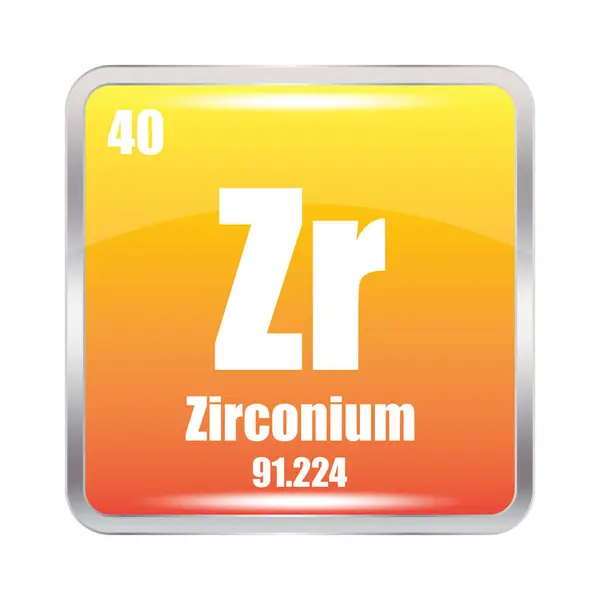 stock vector Zirconium icon. Zr chemical element. Atomic number 40. Mass 91.224. Yellow square image. Vector symbol. EPS 10.